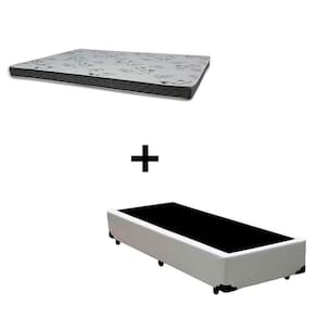 Cama Box Solteiro 88 Tecido Sintético Branco Com Colchão Miller Bello Box - 100% Espuma - D33 Cinza 54x88x188