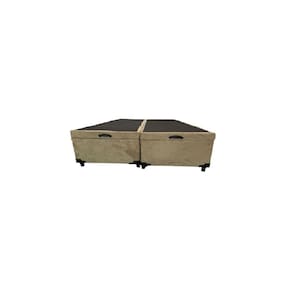 Cama Box Baú Queen Bipartido Blindado Suede Bege Com Pistão A Gás
