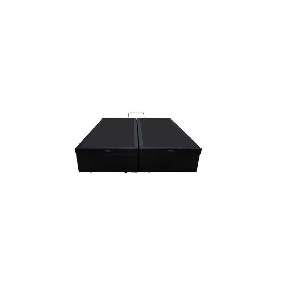 Cama Box Baú Queen Bipartido Sintético Preto Com Pistão A Gás