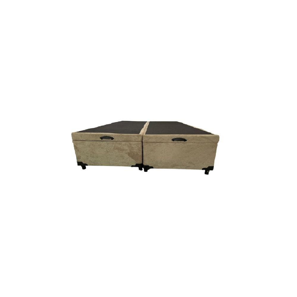 Cama Box Baú Queen Bipartido Suede Bege Com Pistão A Gás