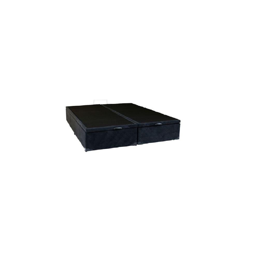 Cama Box Baú Queen Bipartido Suede Preto Com Pistão A Gás