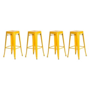 Kit 4 Banquetas Tolix Iron Design Industrial Amarela 76 cm Aço Cozinha Bar Bistrô Bancada