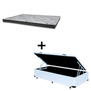 Cama Baú Solteiro 88 Tecido Sintético Branco Com Colchão Miller Bello Box - 100% Espuma - D33 Cinza 54x88x188