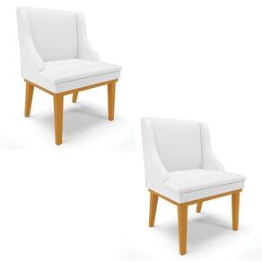 Kit 2 Cadeiras Estofadas Sala De Jantar Base Fixa De Madeira Castanho Lia Sintético Branco