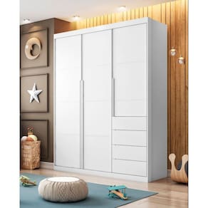 Guarda-Roupa 3 Portas e 4 Gavetas Pérola Branco - Phoenix Baby