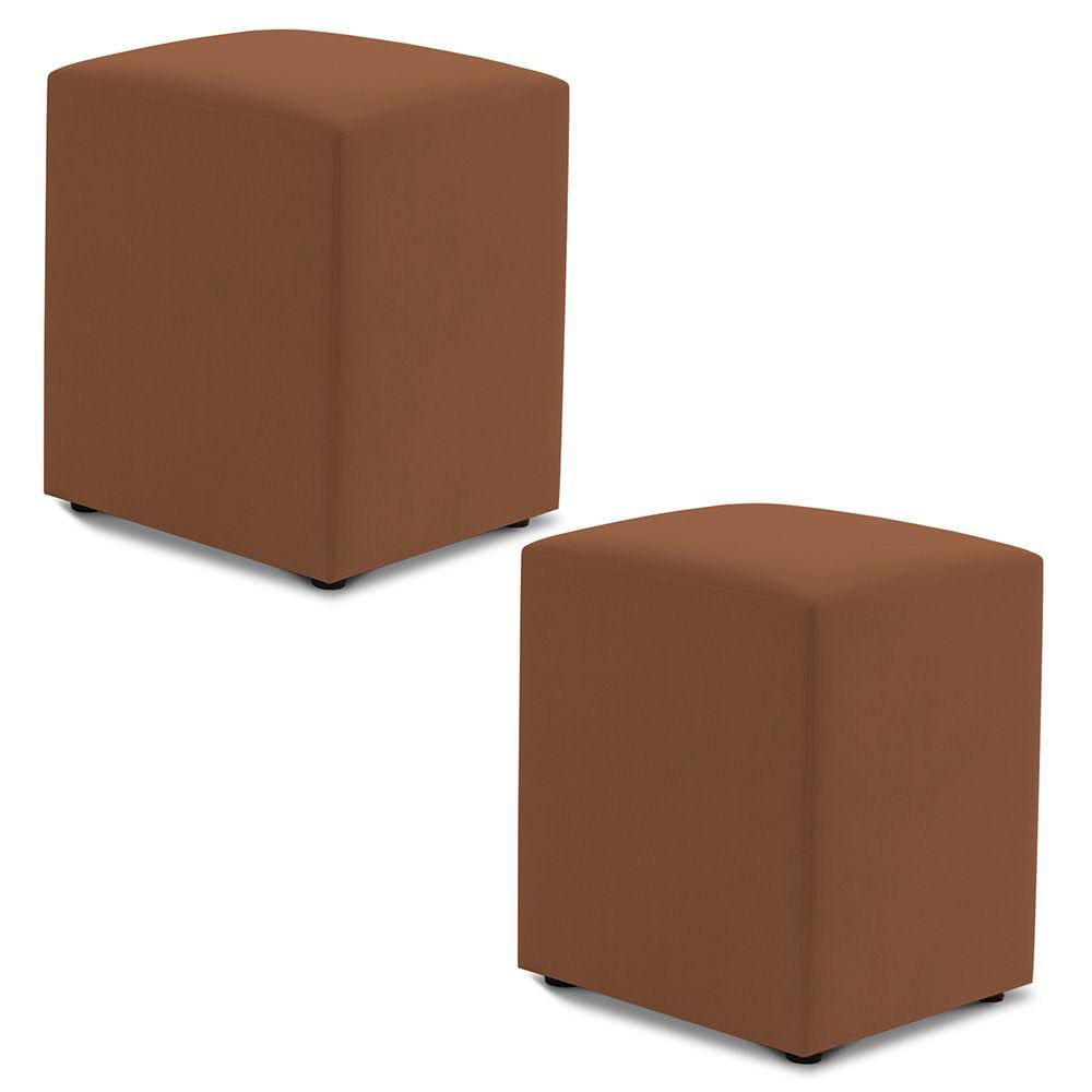 Kit 02 Puffs Decorativos Sala de Estar Quadrado 36x47cm Veludo Terracota - Desk Design