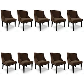 Kit 10 Cadeiras Estofadas Para Sala De Jantar Base Fixa De Madeira Preto Lia Suede Marrom - Ibiza