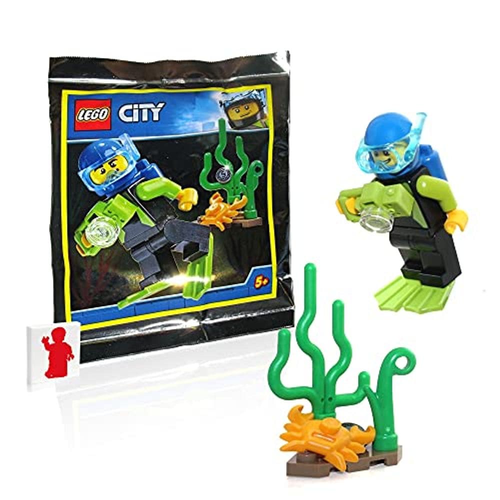 Minifigura LEGO City Cool Deep Sea Scuba Diver com câmera e caranguejo (edição limitada)