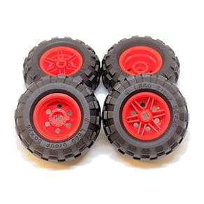 Peças e peças LEGO: roda vermelha grande, pacote de pneus pretos - 8 peças