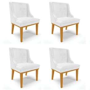 Kit 4 Cadeiras Estofadas Base Fixa De Madeira Castanho Lia Sintético Premium Branco