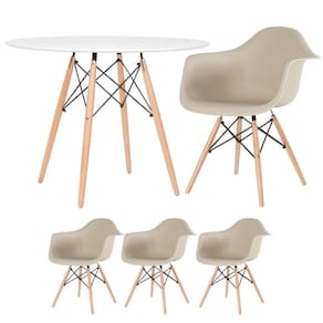 Mesa Redonda Eames 100cm Branco+3 Cadeiras Eiffel Daw Nude