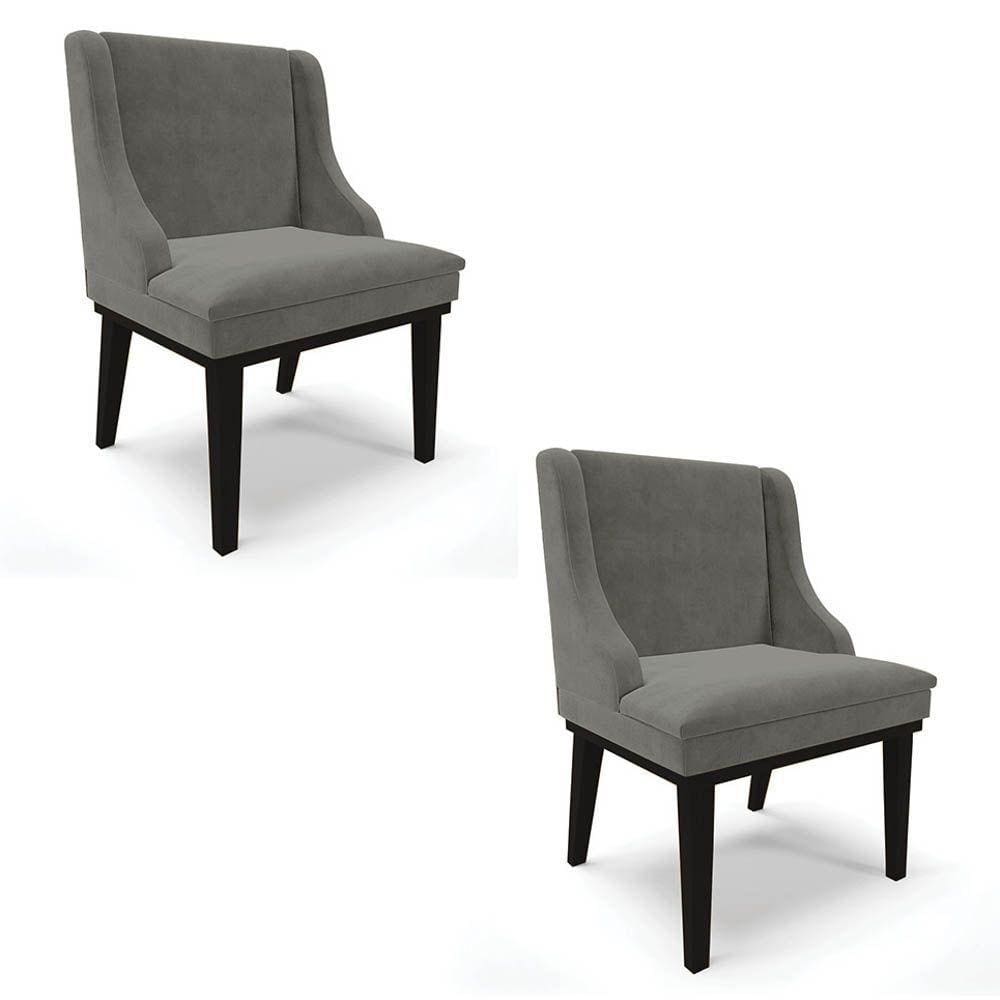 Kit 2 Cadeiras Estofadas Para Sala De Jantar Base Fixa De Madeira Preto Lia Suede Grafite - Ibiza