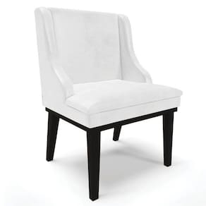 Cadeira Estofada Para Sala De Jantar Base Fixa De Madeira Preto Lia Sintético Premium Branco