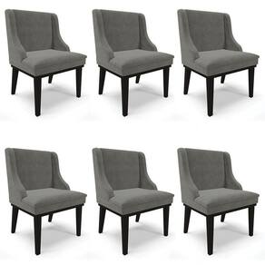 Kit 6 Cadeiras Estofadas Para Sala De Jantar Base Fixa De Madeira Preto Lia Suede Grafite - Ibiza