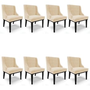 Kit 8 Cadeiras Estofadas Para Sala De Jantar Base Fixa De Madeira Preto Lia Suede Bege - Ibiza