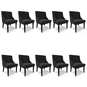 Kit 10 Cadeiras Estofadas Para Sala De Jantar Base Fixa De Madeira Preto Lia Suede Preto - Ibiza