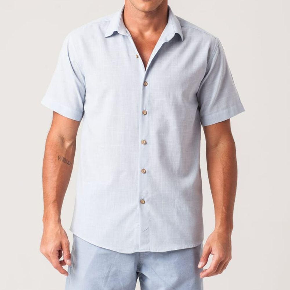 Camisa Masculina Slim Flamê Manga Curta Azul Claro Zune