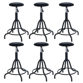 Kit 6 Banquetas Estofadas Cozinha Industrial Loft Giratória West Preto