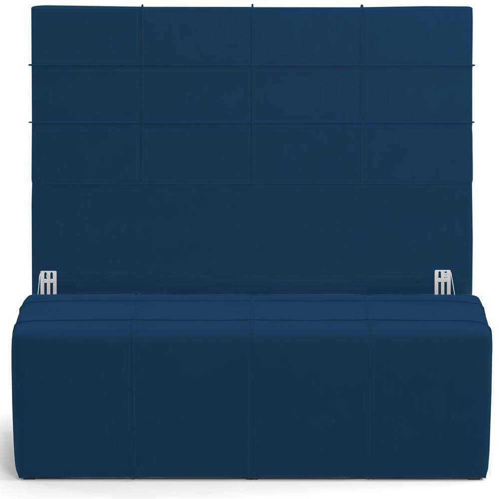 Kit Cabeceira Cama Box Queen 160cm com Calçadeira Roma W01 Suede Azul Marinho- Lyam