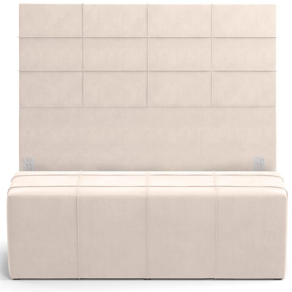 Kit Cabeceira Cama Box Queen 160cm com Calçadeira Roma W01 Suede Bege- Lyam