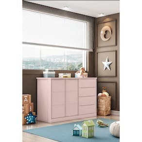 Cômoda 2 Portas e 4 Gavetas Pérola Rosê - Phoenix Baby
