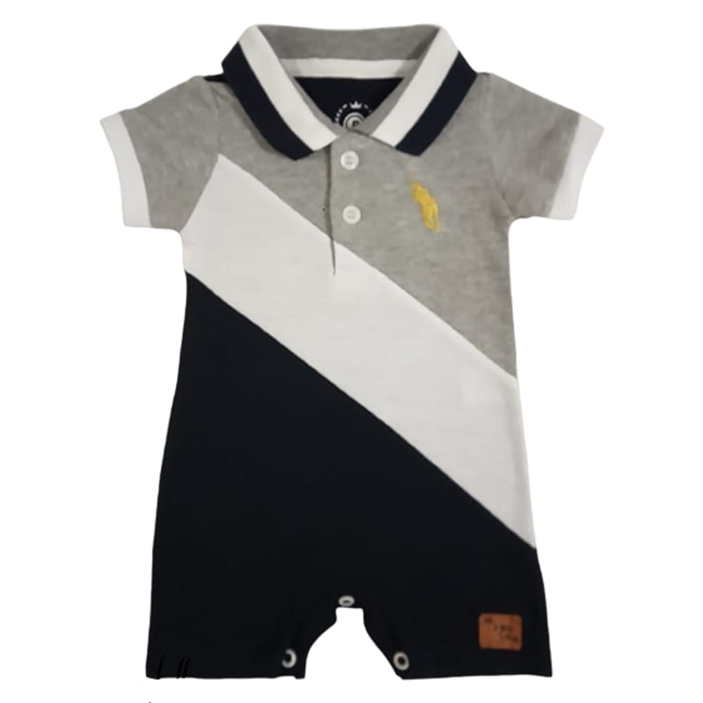 Macacão curto polo listras diagonais