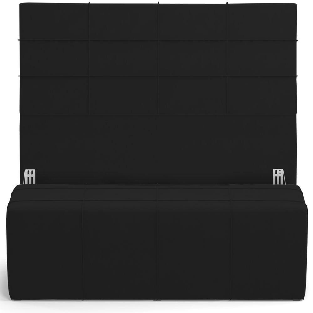 Kit Cabeceira Cama Box Queen 160cm com Calçadeira Roma W01 Suede Preto- Lyam