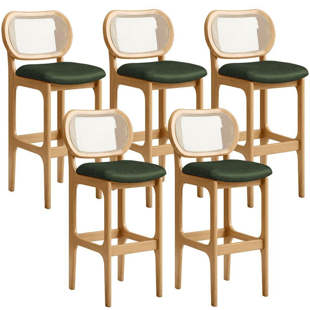 Kit 05 Banquetas Altas Para Cozinha Bancada Sala Tela Betta Fixa L02 Couríssimo Verde Musgo - Lyam