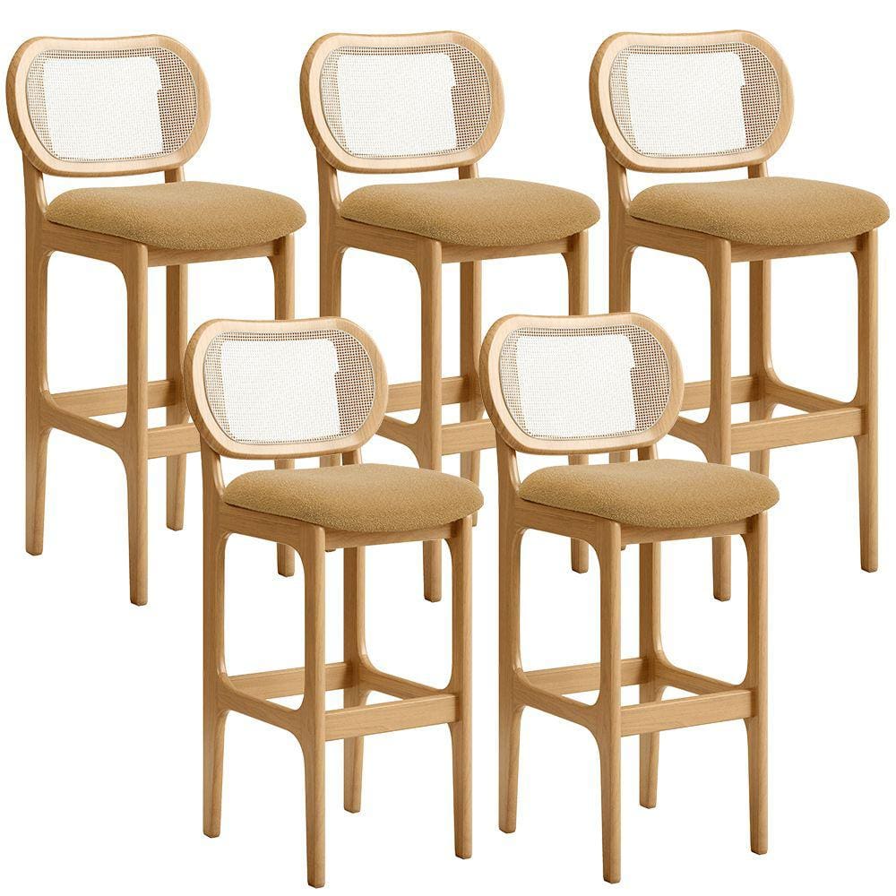 Kit 05 Banquetas Altas Para Cozinha Bancada Sala Tela Betta Fixa L02 Bouclê Mostarda - Lyam