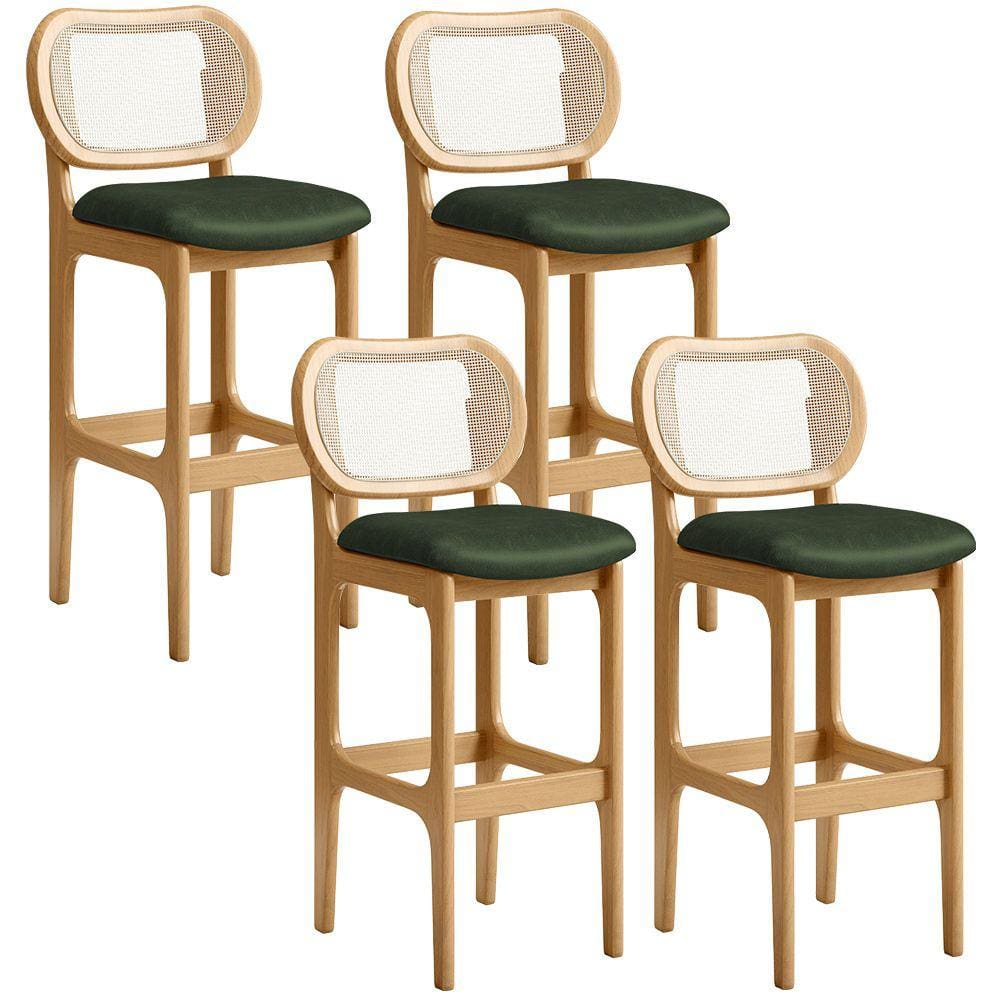 Kit 04 Banquetas Altas Para Cozinha Bancada Sala Tela Betta Fixa L02 Couríssimo Verde Musgo - Lyam