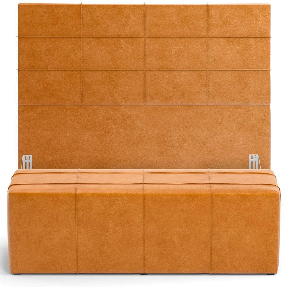 Kit Cabeceira Cama Box King 195cm com Calçadeira Roma W01 Couríssimo Whisky- Lyam