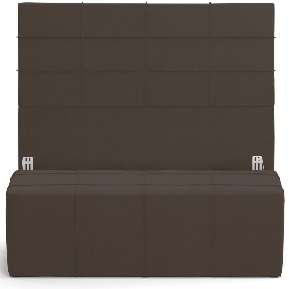 Kit Cabeceira Cama Box King 195cm com Calçadeira Roma W01 Suede Marrom- Lyam