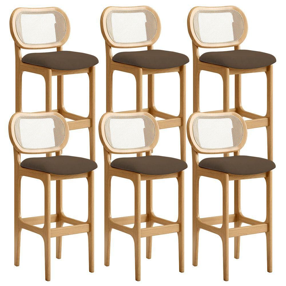 Kit 06 Banquetas Altas Para Cozinha Bancada Sala Tela Betta Fixa L02 Suede Marrom - Lyam