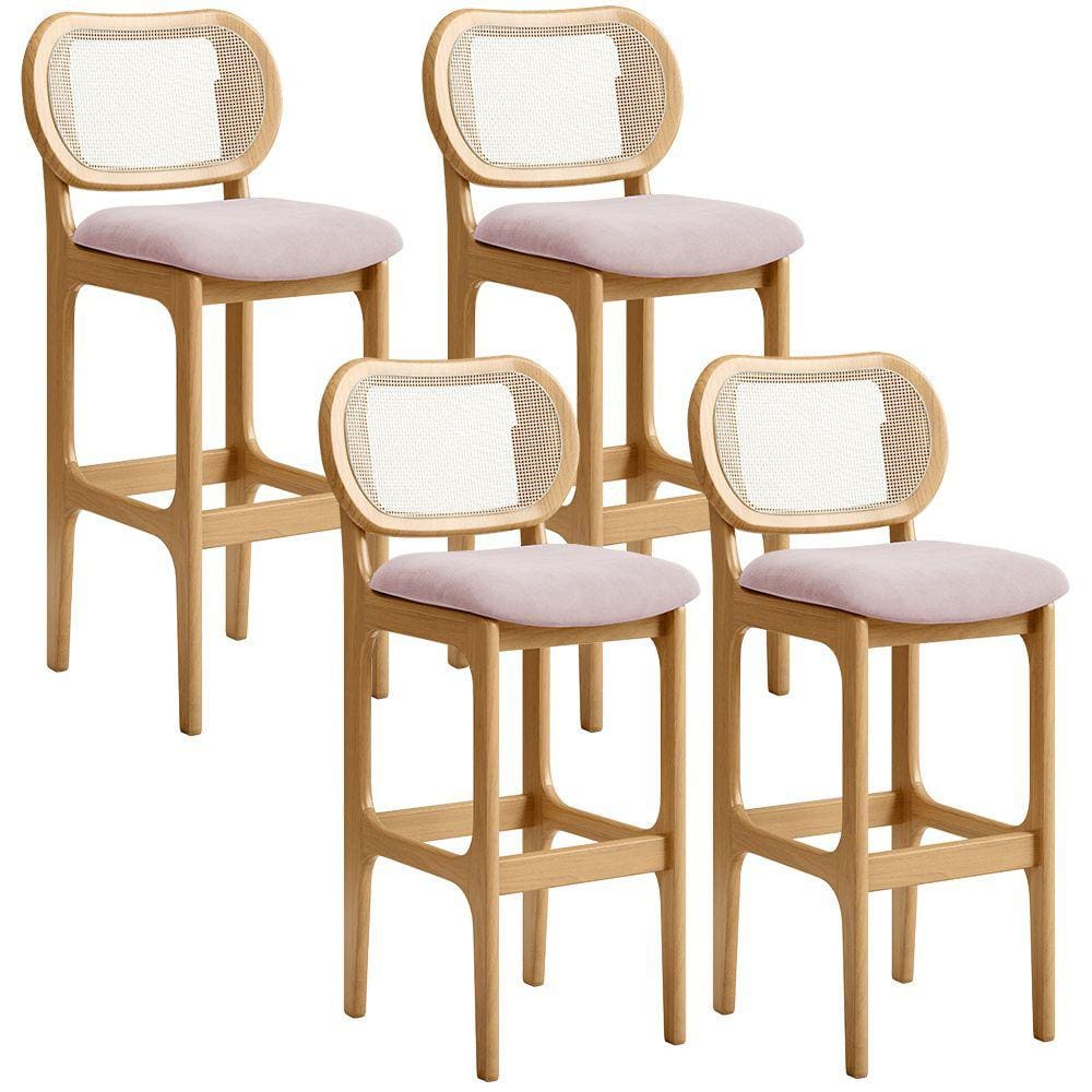 Kit 04 Banquetas Altas Para Cozinha Bancada Sala Tela Betta Fixa L02 Suede Rosê - Lyam