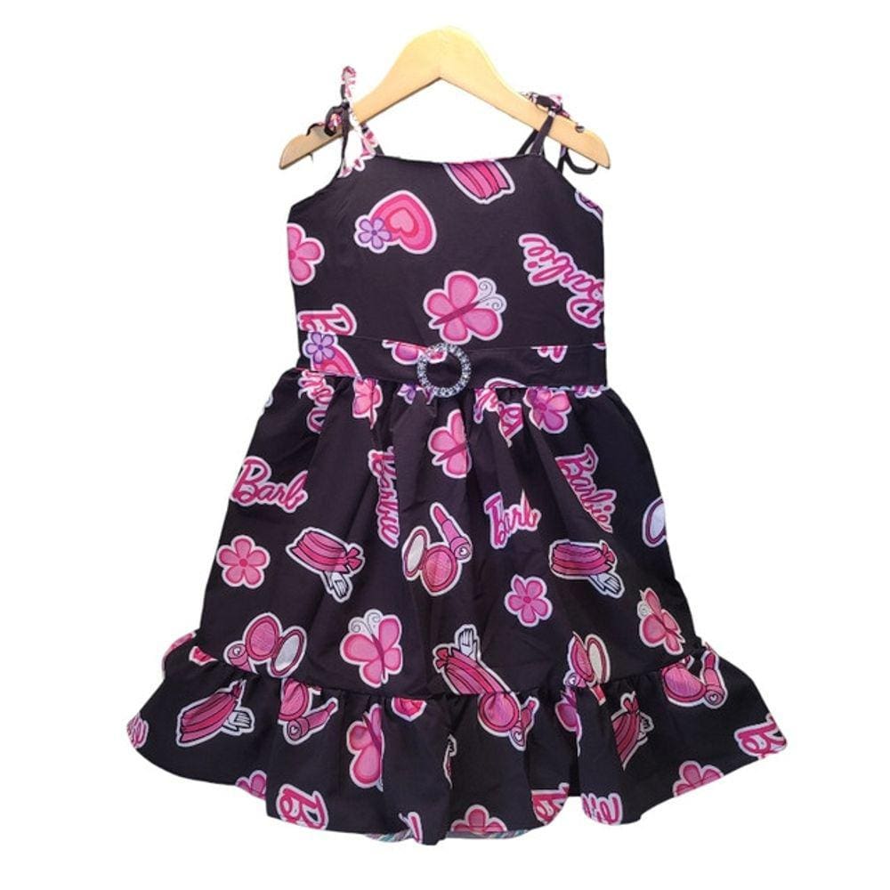 Vestido Infantil Barbie Filme Xadrez Rosa Brilho