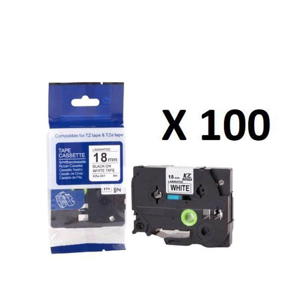 Kit 100 Fitas Compatível Brother Tze-241 Branca 18Mm