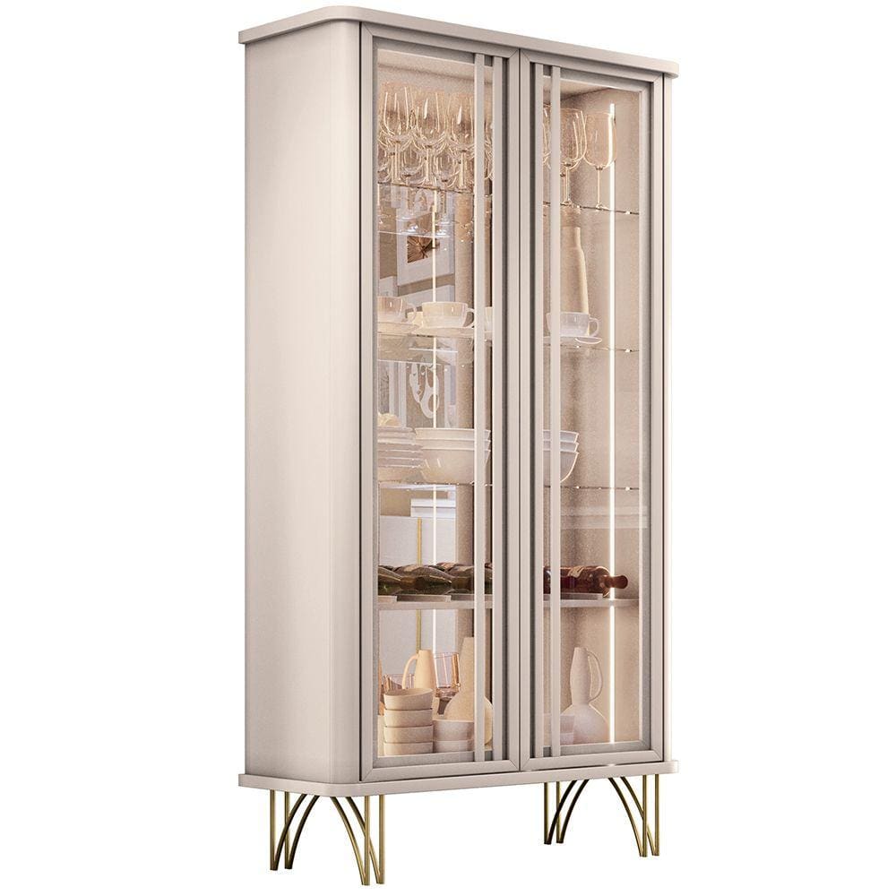 Cristaleira Para Sala de Jantar Bar Adega Led 02 Portas Síria B01 Off White - Lyam