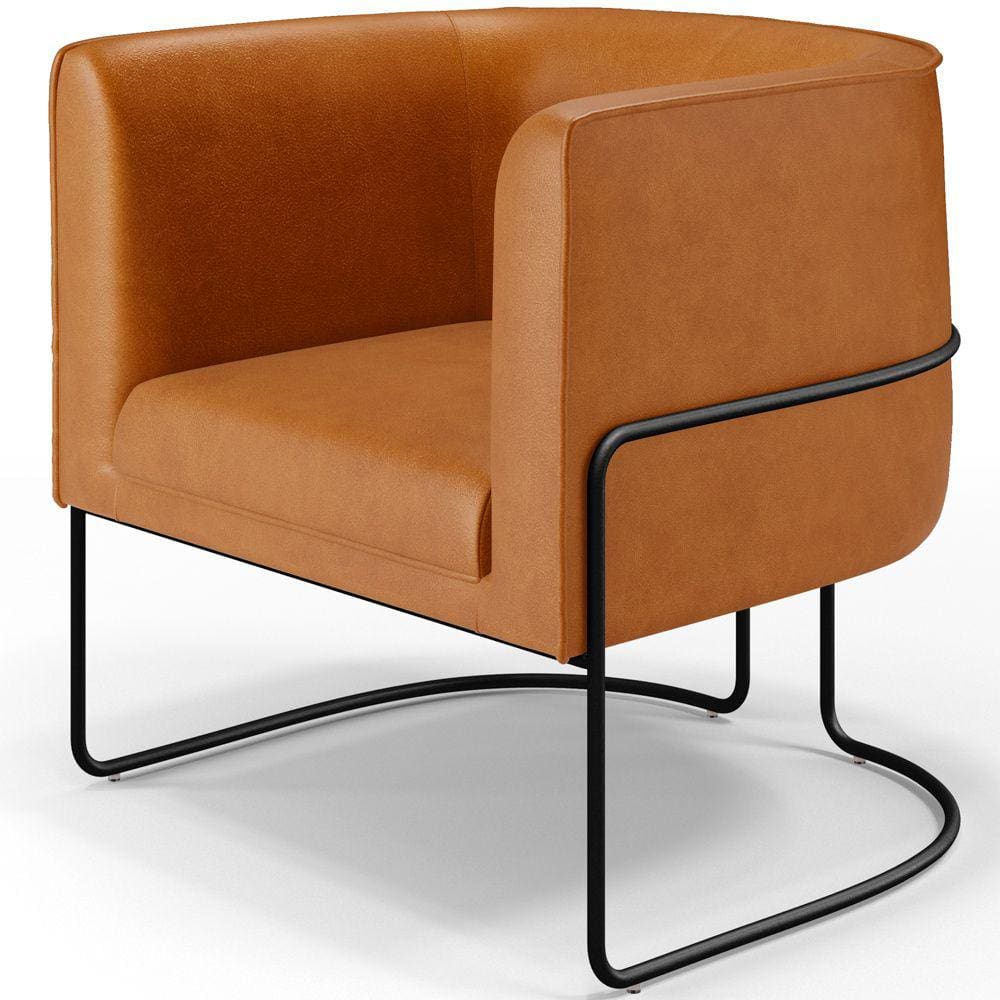 Poltrona Para Sala De Estar Decorativa Fixa Base Aço Preto Betina D02 Couríssimo Whisky - Lyam