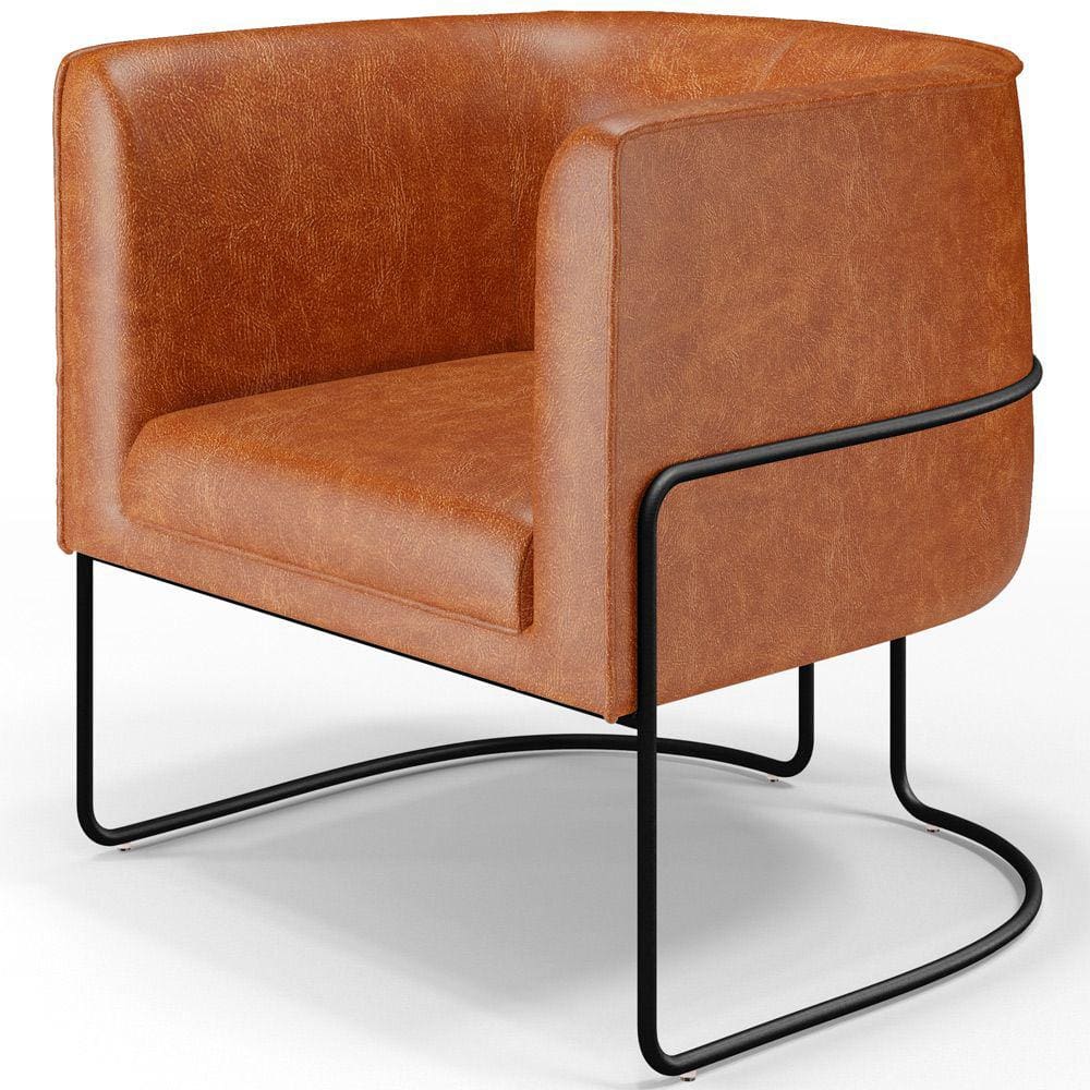Poltrona Para Sala De Estar Decorativa Fixa Base Aço Preto Betina D02 Couríssimo Camel - Lyam