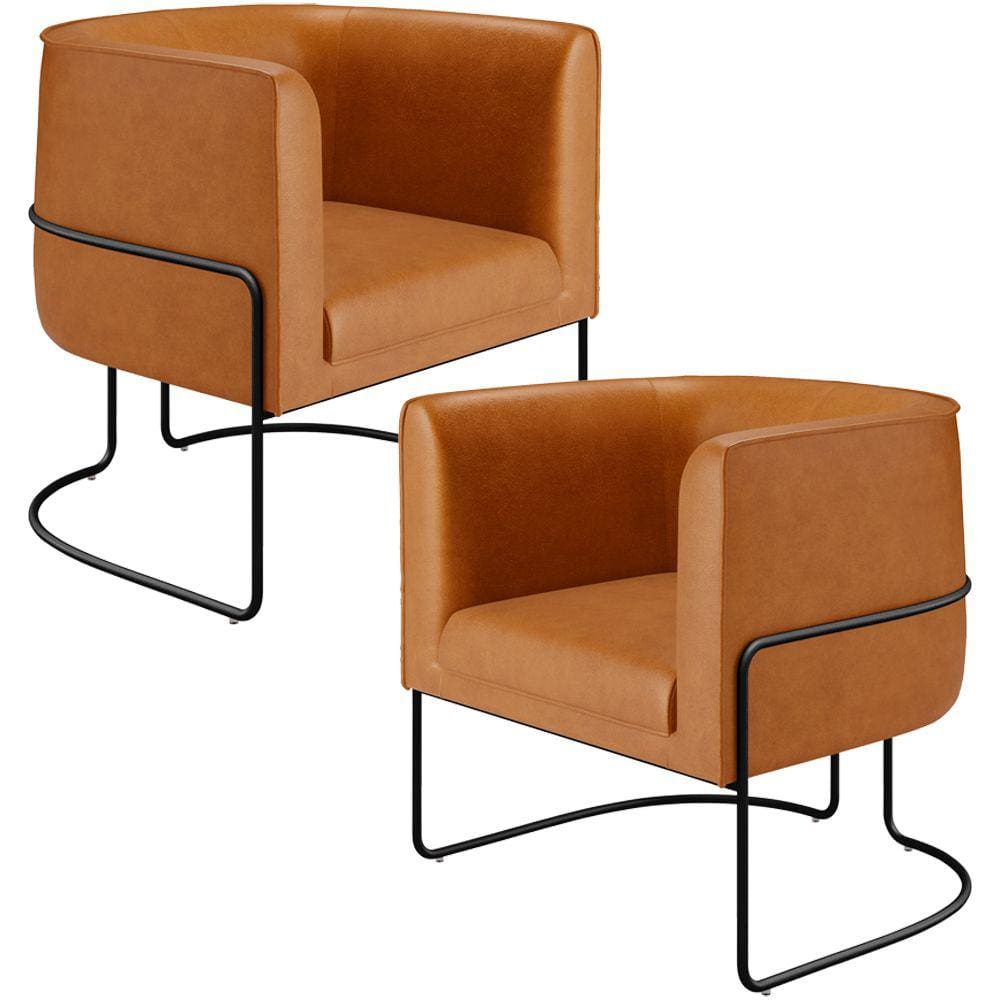 Kit 02 Poltronas Para Sala De Estar Fixa Base Aço Preto Betina D02 Couríssimo Whisky - Lyam