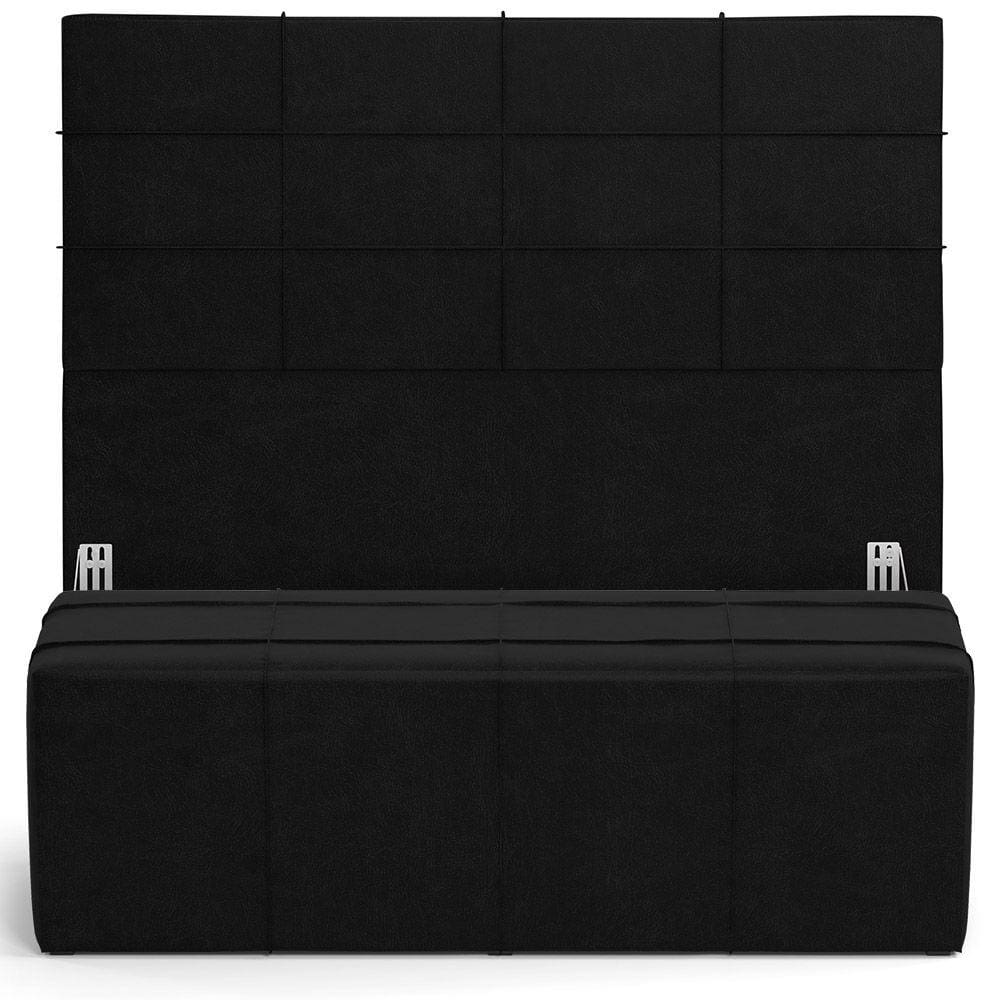Kit Cabeceira Cama Box Casal 140cm com Calçadeira Roma W01 Couríssimo Preto - Lyam