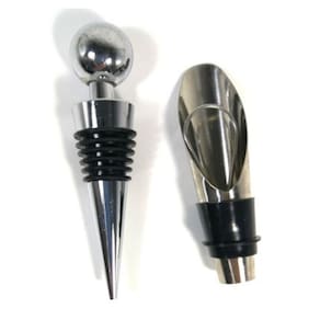 Bico Dosador com Tampa para Garrafas Vinho Rolha em Inox 9cm