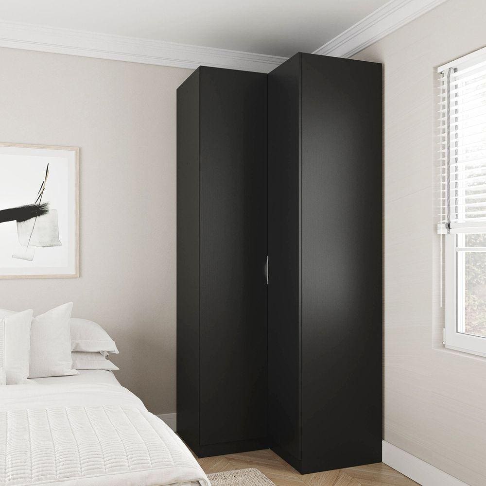 Guarda Roupa de Canto Reto Modular 3 Prateleiras 2 Gavetas Hera CabeCasa MadeiraMadeira Preto