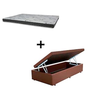 Cama Baú Solteiro 88 Tecido Sintético Marrom Com Colchão Miller Bello Box - 100% Espuma - D33 Cinza 54x88x188