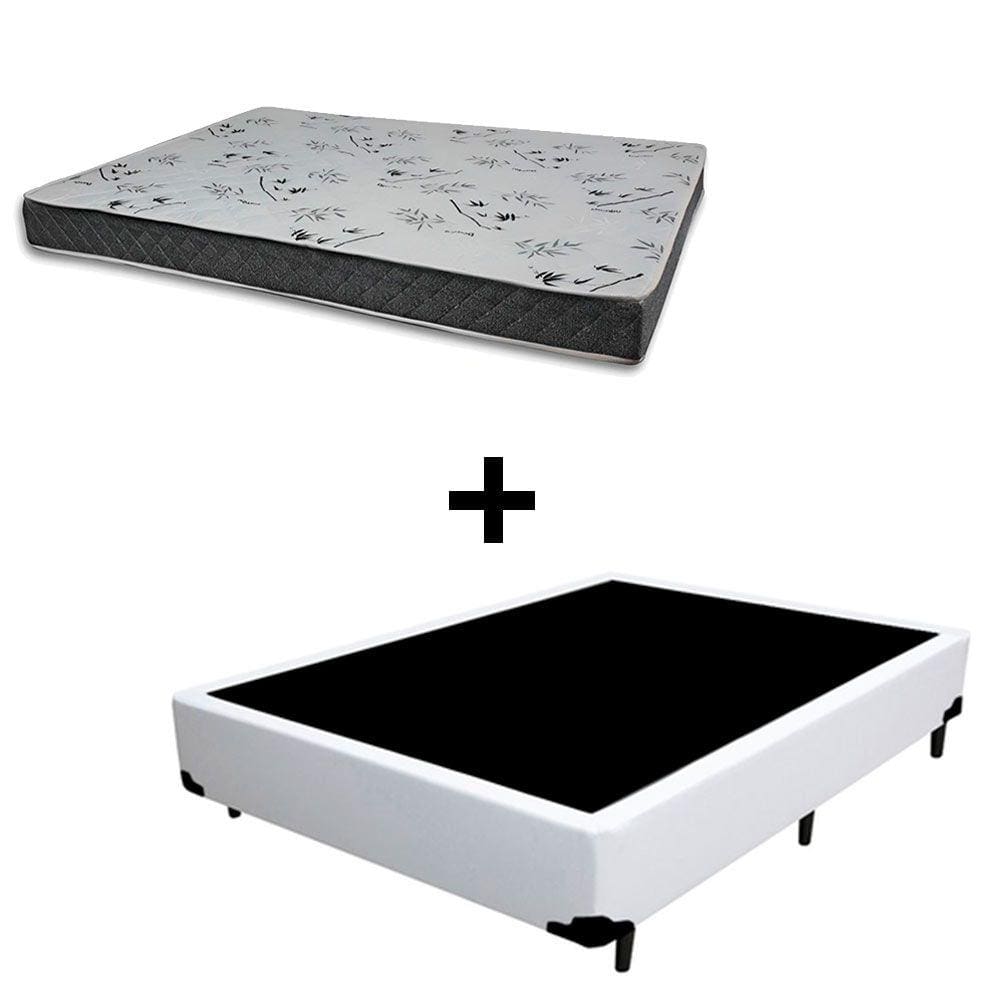 Cama Box Casal 138 Tecido Sintético Branco Com Colchão Miller Bello Box - 100% Espuma - D33 Cinza 54x138x188