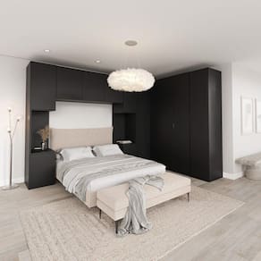 Guarda Roupa Modulado de Canto 6 Peças com 2 Mesas de Cabeceira Hera CabeCasa MadeiraMadeira Preto