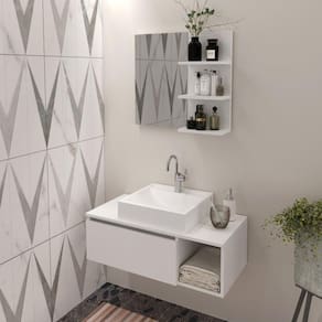 Conjunto Suspenso para Banheiro com Espelheira 80cm Branco