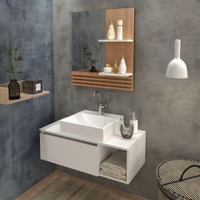 Conjunto Suspenso para Banheiro com Espelheira 80cm Branco