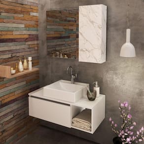 Conjunto Suspenso para Banheiro com Espelheira 80cm Branco