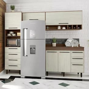 Cozinha Compacta 4 Peças 5 Portas 7 Gavetas com Balcão para Pia Evolution Plus Tannat/Legno Crema